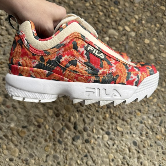 Fila Disruptor 2 Women’s Floral Textile Chunky Sneakers Size 7‎ Red Pattern - Picture 2 of 13